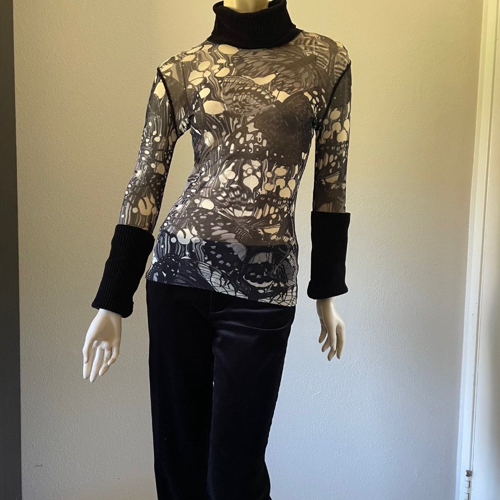 Jean Paul Gaultier Mesh Butterfly top with Velvet Cuffs and Collar